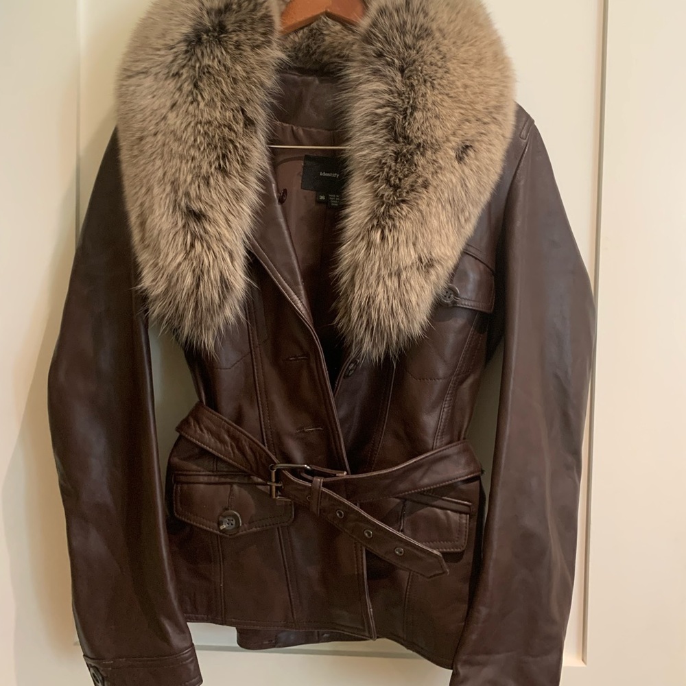 Pleather jacket with detachable faux fur collar